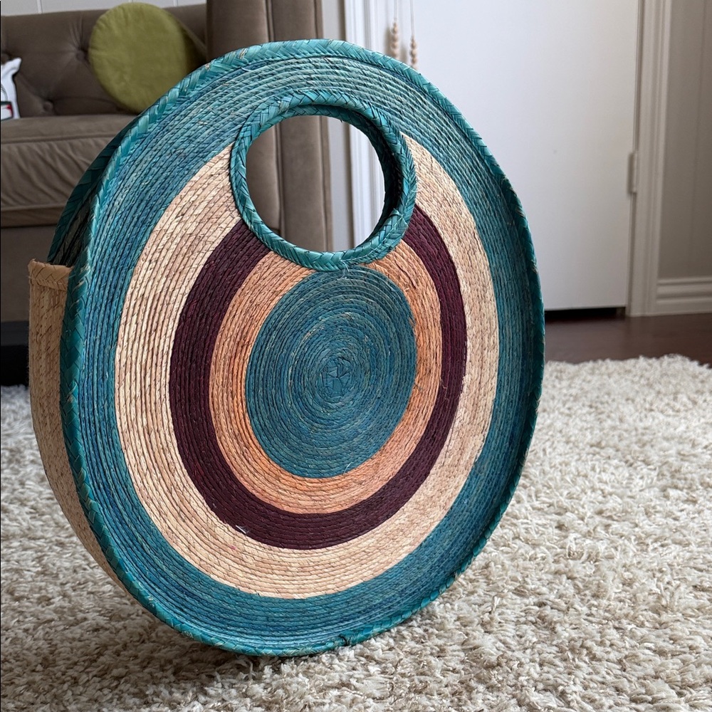 Handwoven Teal and Natural Round handbag